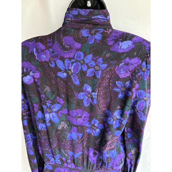 Vintage Patty ONeil Midi Dress 8 Dark Floral Paisley Purple High Neck Whimsigoth - Picture 7 of 14
